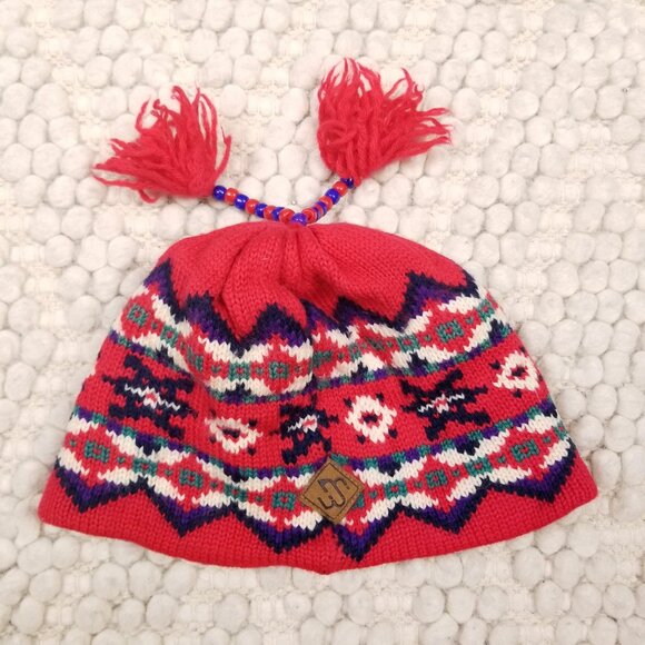 Merkley 100% Wool Patterned Beanie Beaded Pom Pom Tassel - Picture 6 of 10